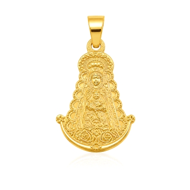 <STRONG>Medalla Virgen del Rocio 19 x 13 mm oro 18k silueta</STRONG>. Medalla de la Virgen del Rocio con un tamaño de 19 mm de a