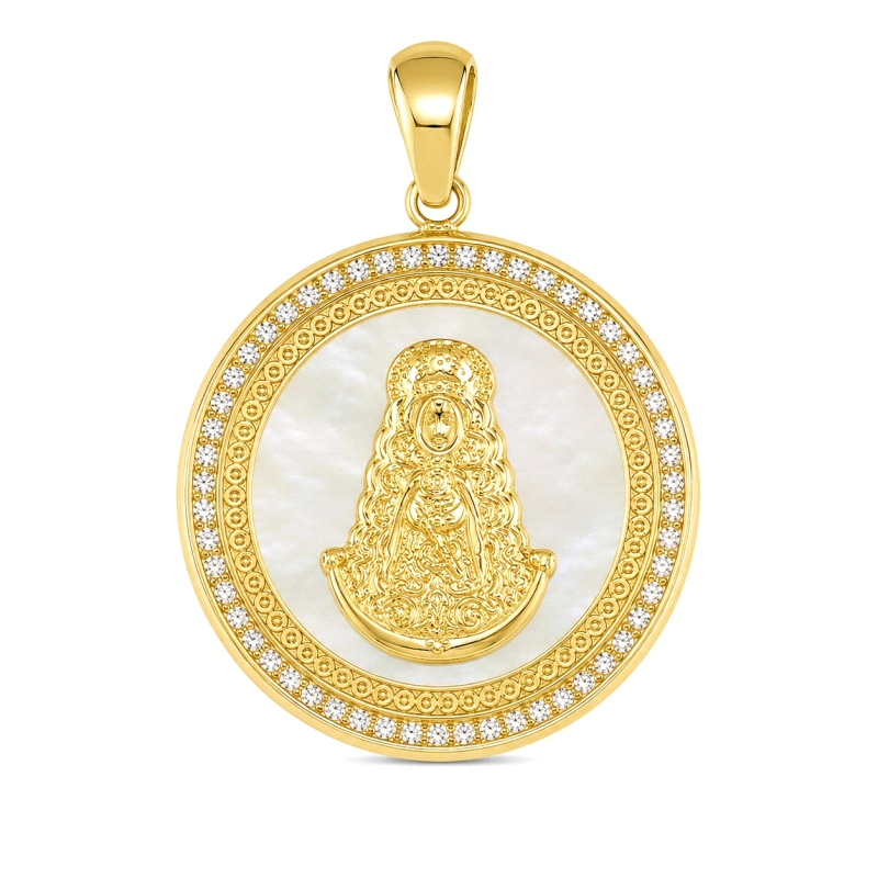 <STRONG>Medalla Virgen del Rocio&nbsp;20 mm oro 18k nacar</STRONG>.&nbsp;<STRONG>Medalla</STRONG> con la silueta de la <STRONG>V