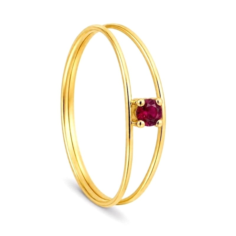 <STRONG>Anillo mujer oro 18k circonita roja</STRONG>. <BR><STRONG>Anillo</STRONG> de mujer&nbsp;doble con circonita&nbsp;<STRONG