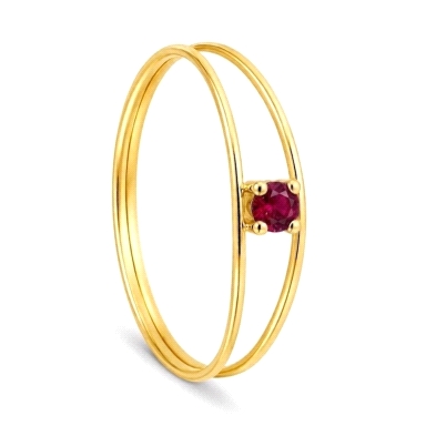 <STRONG>Anillo mujer oro 18k circonita roja</STRONG>. <BR><STRONG>Anillo</STRONG> de mujer&nbsp;doble con circonita&nbsp;<STRONG
