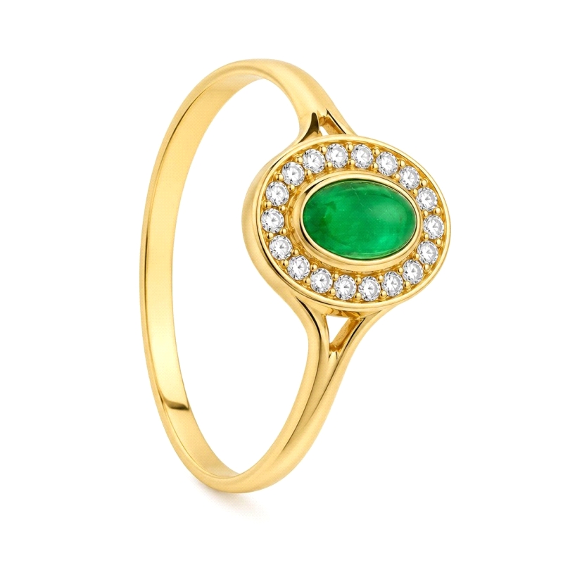 <STRONG>Anillo mujer oro 18k piedra verde y circonitas.</STRONG>&nbsp;<BR><STRONG>Sortija</STRONG> para mujer<STRONG> oval</STRO