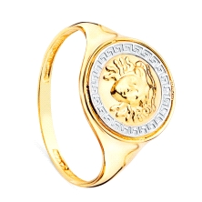 <STRONG>Anillo mujer oro 18k bicolor con greca.</STRONG><BR><STRONG>Anillo</STRONG> para <STRONG>mujer</STRONG>&nbsp;con figura&