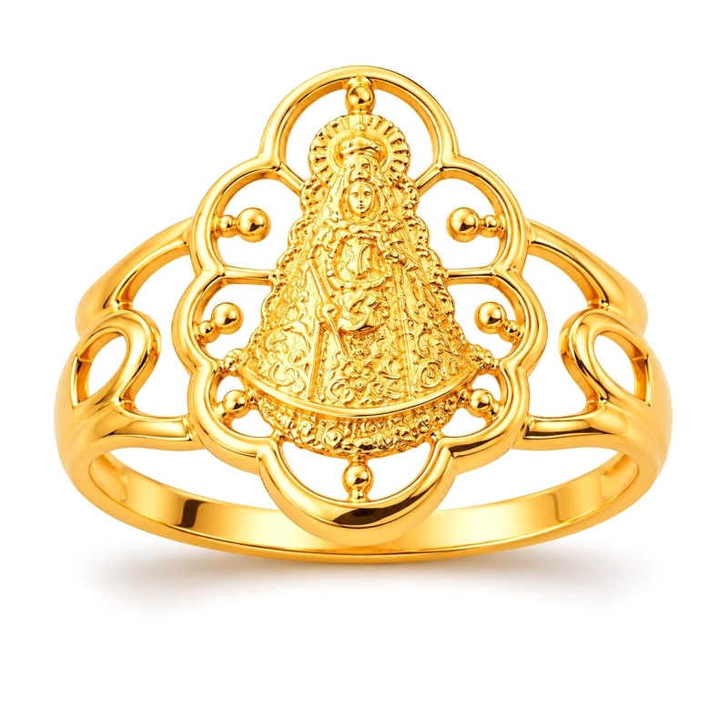 <STRONG>Anillo mujer oro 18k Virgen del Rocio.</STRONG><BR><STRONG>Anillo</STRONG> de <STRONG>mujer</STRONG> calado&nbsp;con la 