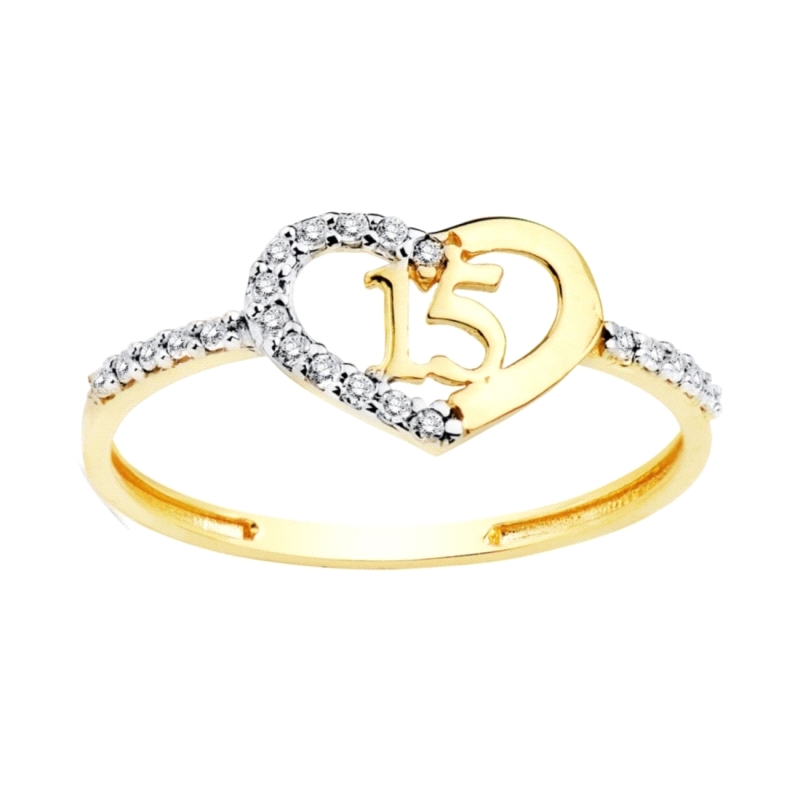 <STRONG>Anillo 15 años oro bicolor 18k corazón.<BR>Anillo</STRONG> de <STRONG>15 años</STRONG> con forma de corazón con una part