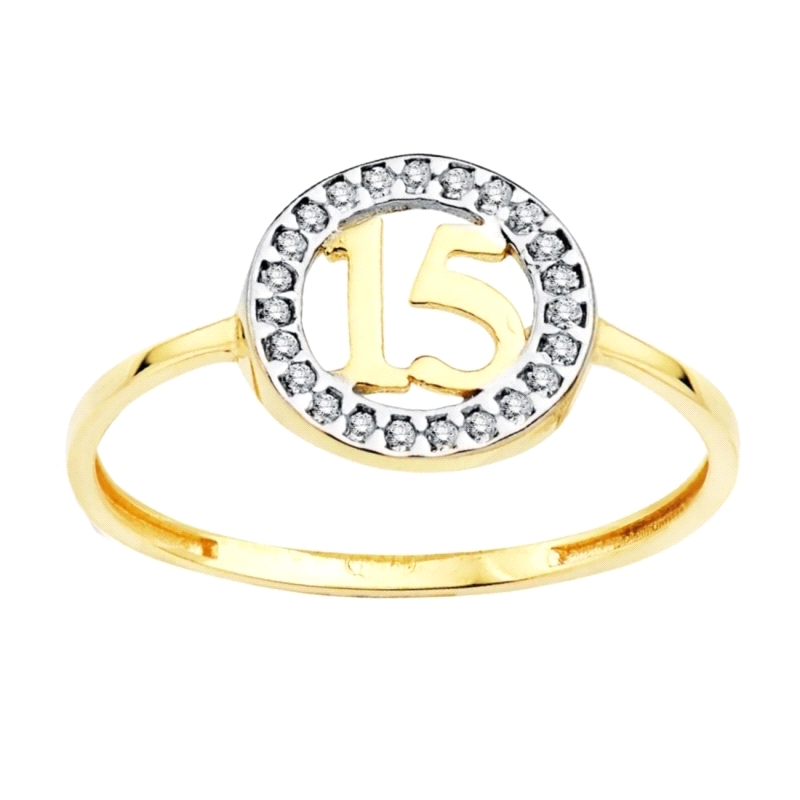 <STRONG>Anillo 15 años oro 18k bicolor.<BR>Anillo</STRONG> de <STRONG>15 años</STRONG>&nbsp;de oro amarillo con aro de 10 mm en&