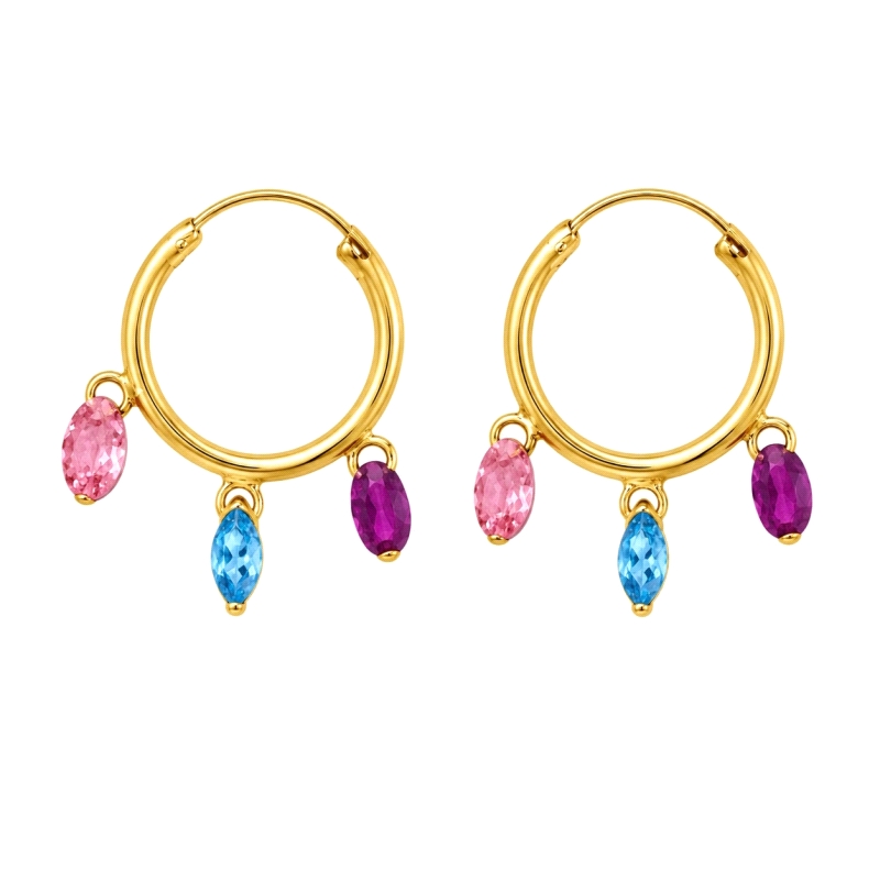 <STRONG>Pendiente aro 3 piedras oro 18 kilates.</STRONG><BR><STRONG>Pendientes aro</STRONG> tubo 14 mm de diámetro y 1.5 mm de g