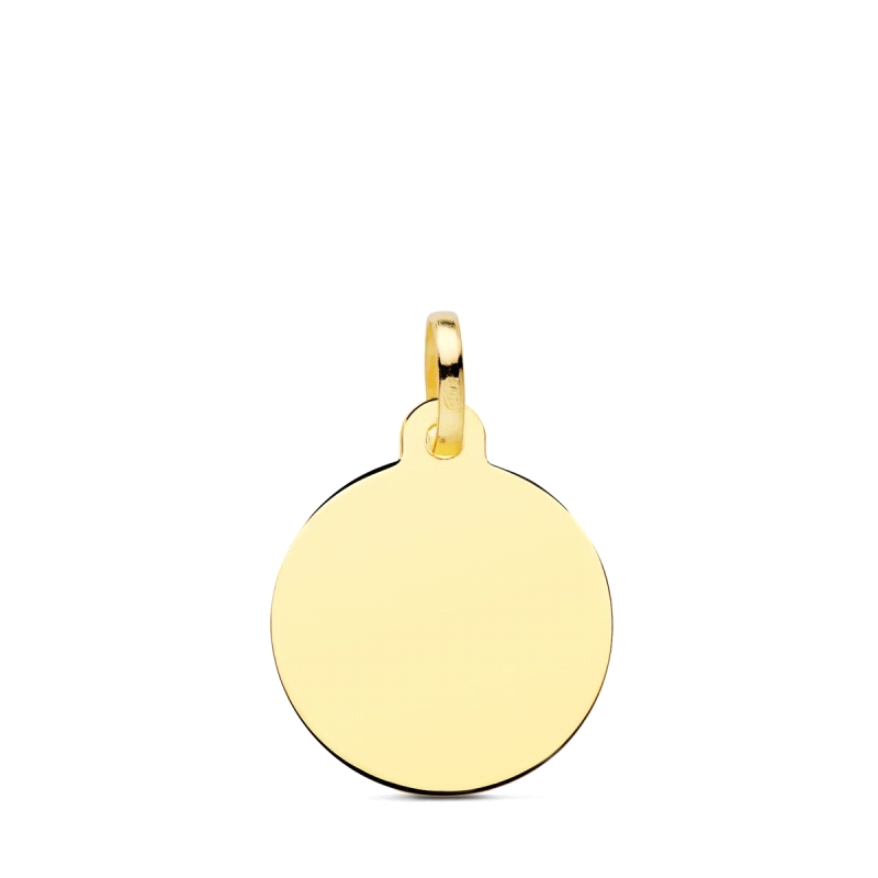 Chapa para personalizar de 16 mm oro 18 k <BR>Chapa redonda de 16 mm.<BR>Acabado pulido liso<BR>Fabricada en oro de 18 kilates
