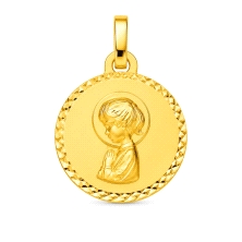 <STRONG>Medalla niña 16 mm oro amarillo 9k tallado cruzado</STRONG>. <STRONG>Medalla </STRONG>para niña con un diámetro de 16 mm