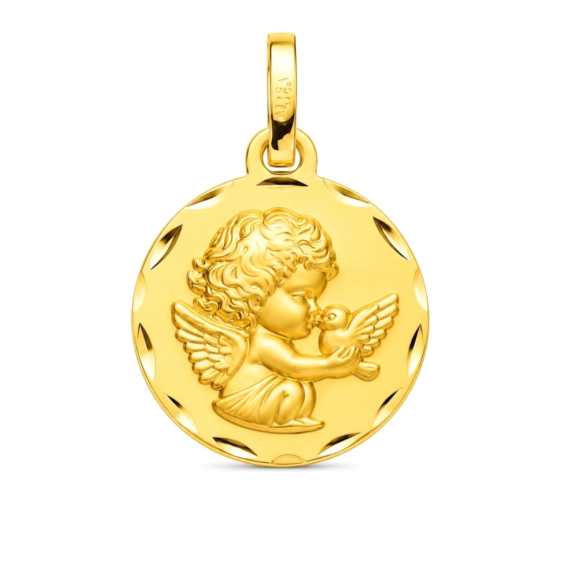 <STRONG>Medalla bebé ángel de la guarda 14 mm oro 9 kilates.<BR>Medalla</STRONG> de <STRONG>bebé </STRONG>con la imagen del <STR