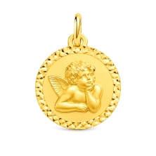 <STRONG>Medalla bebé angelito 16 mm oro 9 kilates tallado cruzado.</STRONG><BR><STRONG>Medalla</STRONG> de <STRONG>bebé</STRONG>